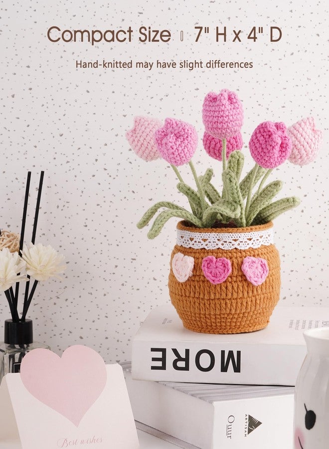 FONYICK Thank You Gifts for Teachers Crochet Tulips Flower Pot - Handmade Large Crochet Flowers for Women, Graduation End of Year Appreciation Gifts, Positive Tulip Flower Gift for Boss Manager, Pink - Image 5