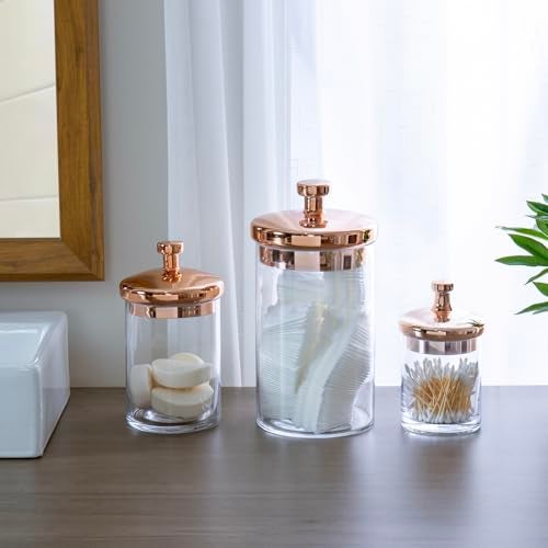 MyGift Glass Apothecary Cookie Jar Set with Copper Lid - Decorative Kitchen and Bath Storage Canisters, Wedding Centerpiece Jars, Candy Buffet with Lids - Image 4