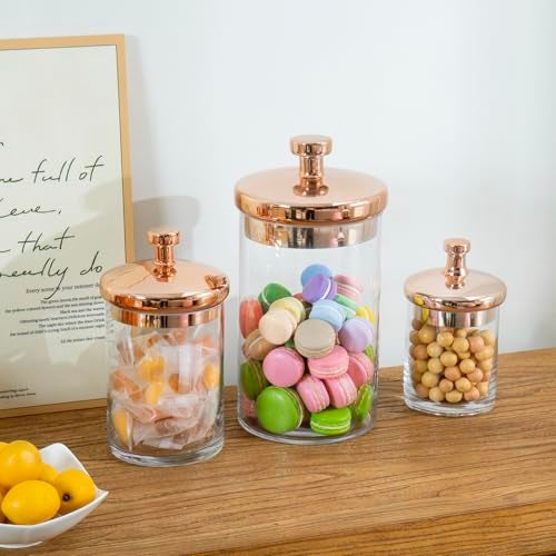MyGift Glass Apothecary Cookie Jar Set with Copper Lid - Decorative Kitchen and Bath Storage Canisters, Wedding Centerpiece Jars, Candy Buffet with Lids - Image 2