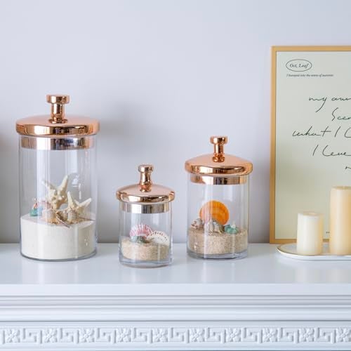 MyGift Glass Apothecary Cookie Jar Set with Copper Lid - Decorative Kitchen and Bath Storage Canisters, Wedding Centerpiece Jars, Candy Buffet with Lids - Image 3
