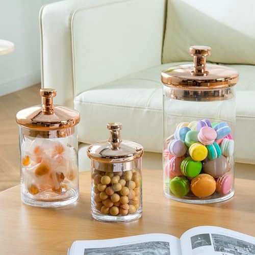 MyGift Glass Apothecary Cookie Jar Set with Copper Lid - Decorative Kitchen and Bath Storage Canisters, Wedding Centerpiece Jars, Candy Buffet with Lids - Image 5