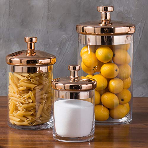 MyGift Glass Apothecary Cookie Jar Set with Copper Lid - Decorative Kitchen and Bath Storage Canisters, Wedding Centerpiece Jars, Candy Buffet with Lids - Image 1