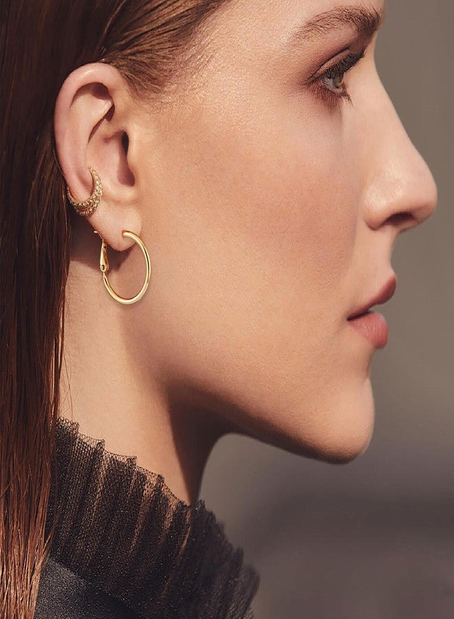 Fiusem أقراط فيوسيم الذهبية الحلقية للنساء، حلقات رفيعة مطلية بالذهب عيار 14 قيراطًا مع دبوس من الفضة الإسترليني عيار 925، 40 مم - Image 5