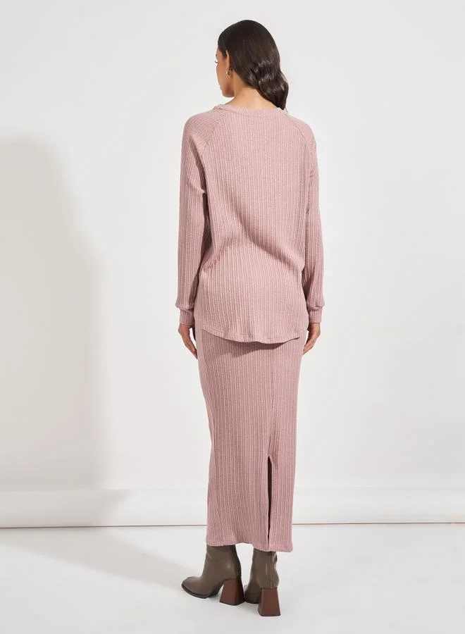 Styli Longline Knitted Top & Maxi Skirt Co-Ords