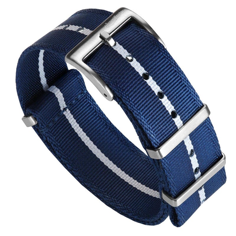 WatchGecko Swiss Quality Signature Military Nylon Watch Strap Nylon Mens Replacement Watch Band Rugged QuickDrying and Secure Wristwatch Strap for Outdoor Activities Blue White 21 mm - Image 2