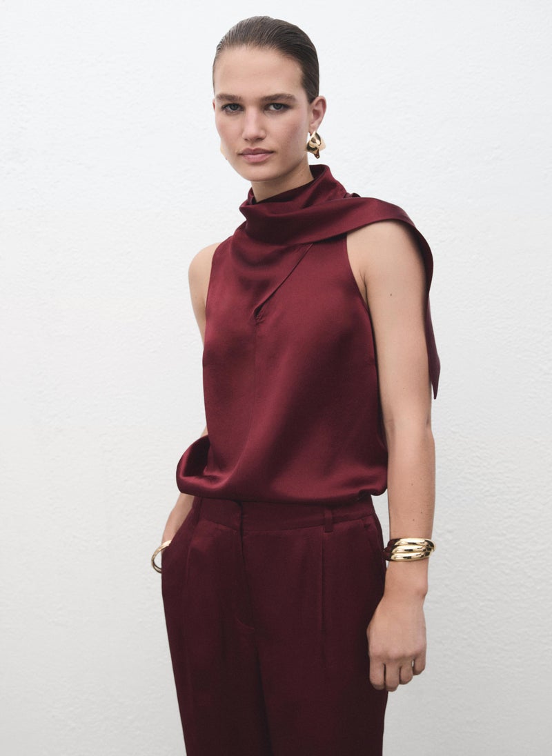 MANGO Satin blouse with foulard - Image 3