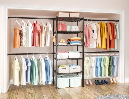 Ulif Ulif M2 Closet Organizer System 59 Feet Height Mounted to the Wall Garment Rack with 4 Expandable Hanger Rods 5 Shelves in 236 L x 145 W Suit Total Space from 5888 ft Black 