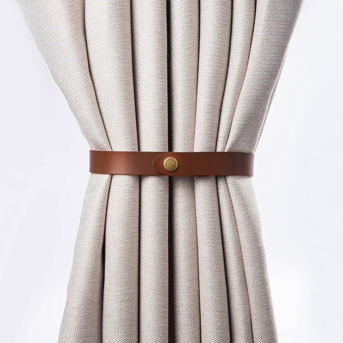PU LEATHER CURTAIN TIE BACKS RING CLIPS CURTAIN BUCKLE FOR WINDOW DRAPERIES OF HOME HOTEL CURTAIN HOLDERS ROPE DECORATION CREATIVE CURTAINS BUCKLE MODERN MINIMALIST SET OF 2 LIGHT BROWN