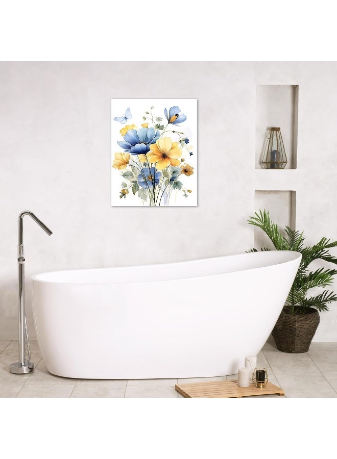 HVEST Vintage Wildflower Wall Art Blue and Yellow Flower and Leaves butterfly Abstract Painting Watercolor Plant Wall Art for Bathroom Living Room Bedroom Kitchen Decor Ready to Hang, 20Lx16W Inches - Image 4