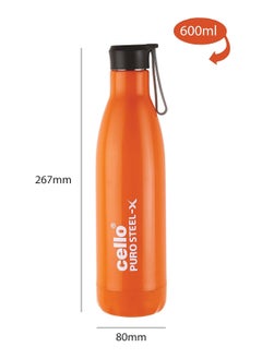 Cello Puro Steel-X Rover Insulated Water Bottle with Inner Steel and Outer Plastic, 600ml, Orange  - Image 4