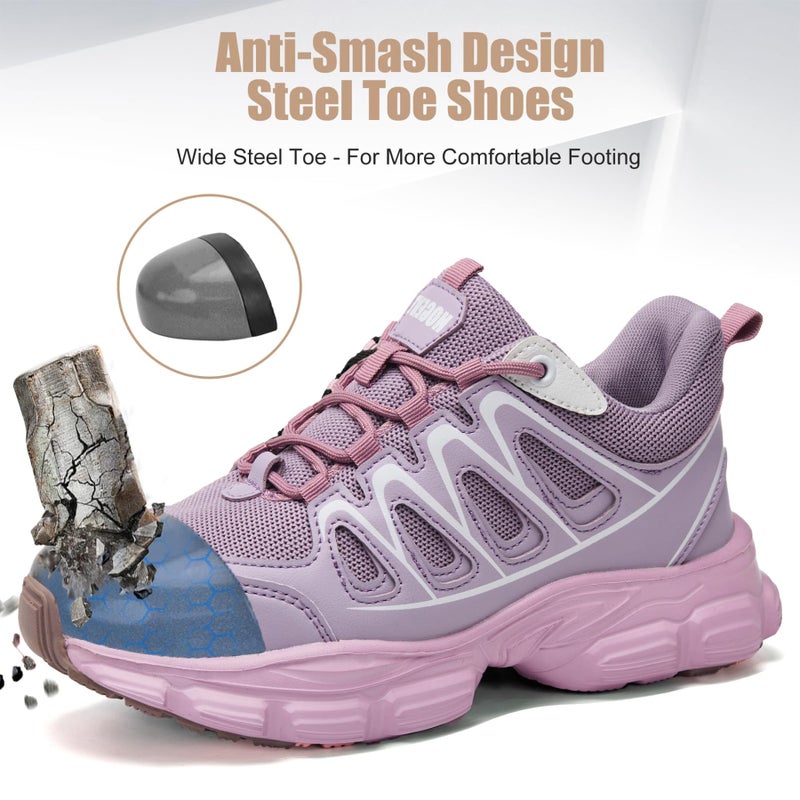 Hogent Steel Toe Shoes for Women Men Wide Non Slip Composite Work Sneakers Indestructible Comfortable Safety Tennis Shoes Lightweight Breathable Construction Sneakers Puncture Proof Ergonomic Design - Image 3