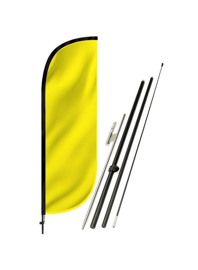 LookOurWay Feather Flag Set 5Ft Tall Advertising Banner Flag With Pole Kit And Ground Spike For Business Promotion Solid Color Yellow  - Image 1