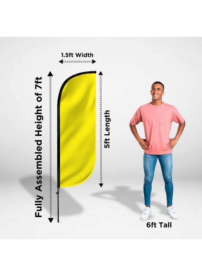 LookOurWay Feather Flag Set 5Ft Tall Advertising Banner Flag With Pole Kit And Ground Spike For Business Promotion Solid Color Yellow  - Image 5