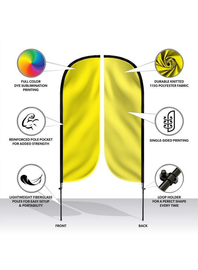 LookOurWay Feather Flag Set 5Ft Tall Advertising Banner Flag With Pole Kit And Ground Spike For Business Promotion Solid Color Yellow  - Image 3