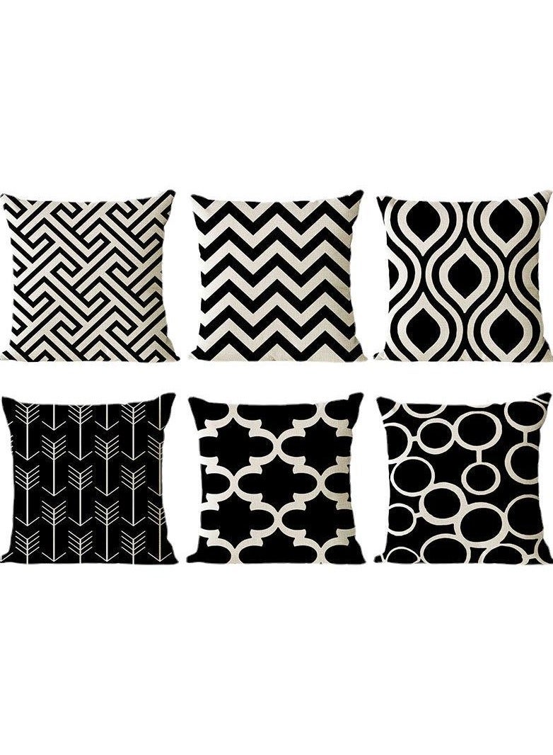 6-Piece Decorative Sofa Pillow Cover Black/White