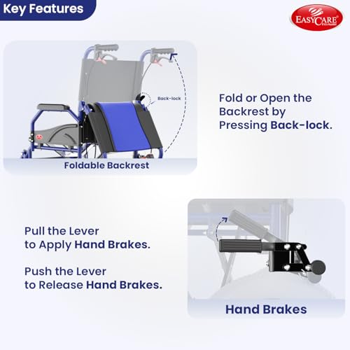 EASYCARE® Imported MS 11kg Ultra Lightweight Transporter Wheelchair with Hand Brake, Attendant Break & Quick Lock, Seat Belt, Foldable Backrest, Flip-Up Leg Rest, 105kg Capacity (12 Inches) - Image 5