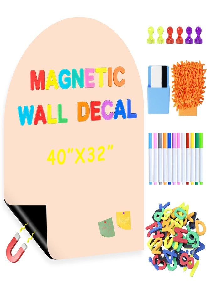 TPCSCH 40" x 32" Magnetic Arch Wall Decal Milk Tea Magnetic Play Wall with Starter Kit Peel and Stick Chalk Board Wallpaper Magnet Wall Sticker for School Home Decor Playroom Large Chalkboard for Wall - Image 1
