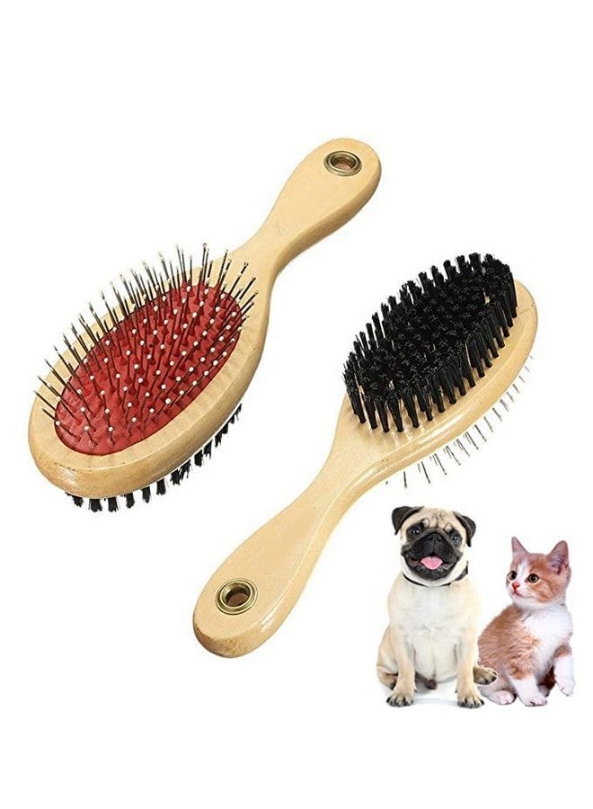 Combo 2 In 1 Wooden Dog Brush Double Sided | Pets Grooming Wooden Brush For Massaging Bathing And Hair Removal For Dogs & Cats Sort And Long Hair - Image 1