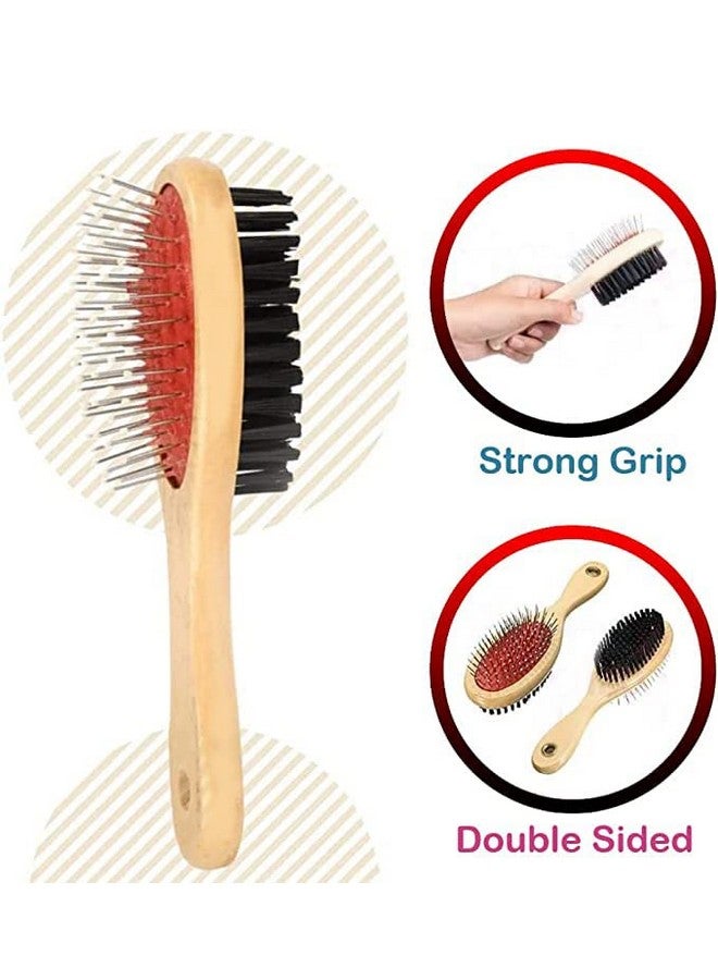 Combo 2 In 1 Wooden Dog Brush Double Sided | Pets Grooming Wooden Brush For Massaging Bathing And Hair Removal For Dogs & Cats Sort And Long Hair - Image 3