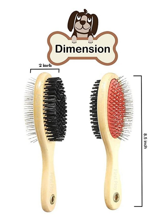 Combo 2 In 1 Wooden Dog Brush Double Sided | Pets Grooming Wooden Brush For Massaging Bathing And Hair Removal For Dogs & Cats Sort And Long Hair - Image 4