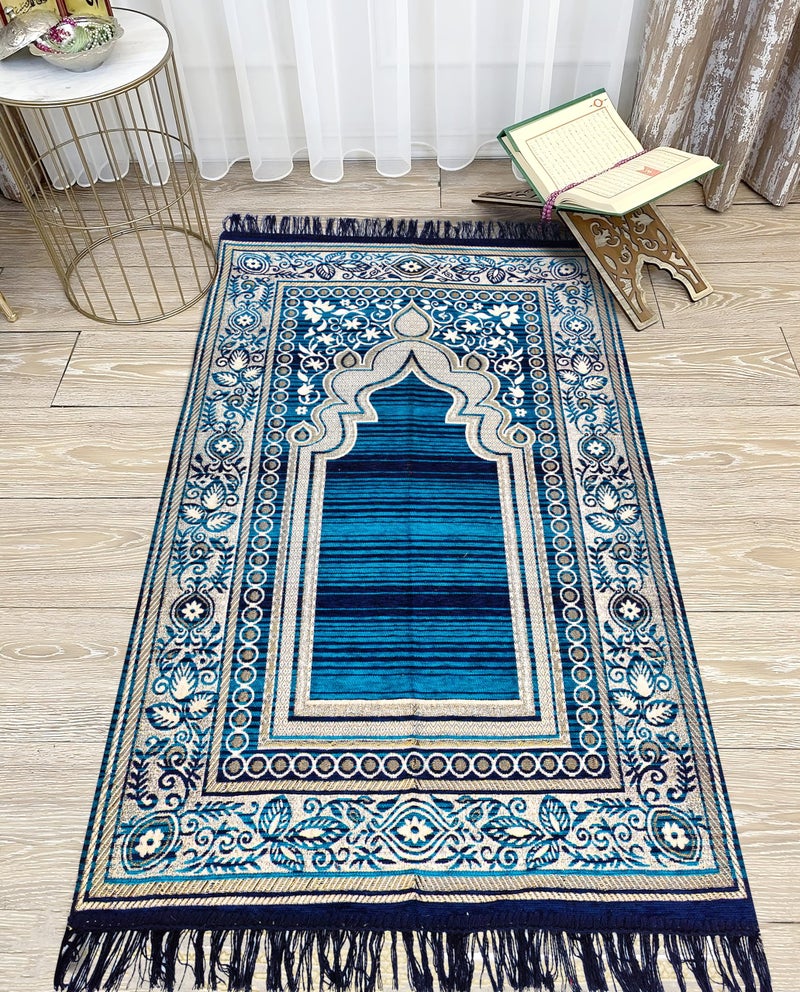 PRISCILLA Cotton Musallah Janamaz 4 X 2 Feet - Islamic Prayer Rectangular Mat for Muslims - Soft Meditation/Asan/Multipurpose Rug Travel Namaz for Men & Women, 27 X 44 Inches, (Design 2) - Image 1