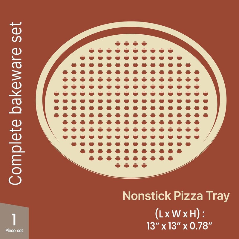 BAKKENMASTER Bakken Pizza Baking Pan - Round Perforated Carbon Steel Pan with Non-Stick Marble Coating, Oversized Silicone Handle, Dishwasher Safe, High-Temperature Resistant, Durable & Easy Cleanup White, 2 Pack - Image 2