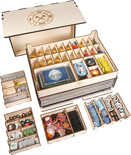 The Broken Token Flash Point Fire Rescue Compatible Game Crate Wooden Storage Box with Multiple Trays - Image 1