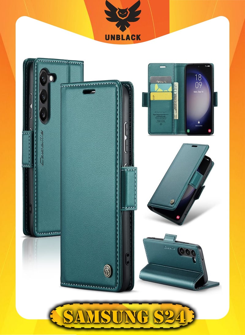 CaseMe Flip Wallet Case For Samsung Galaxy S24 , [RFID Blocking] PU Leather Wallet Flip Folio Case with Card Holder Kickstand Shockproof Phone Cover (Green) - Image 1