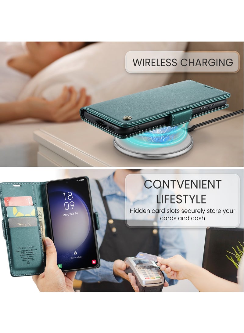CaseMe Flip Wallet Case For Samsung Galaxy S24 , [RFID Blocking] PU Leather Wallet Flip Folio Case with Card Holder Kickstand Shockproof Phone Cover (Green) - Image 3