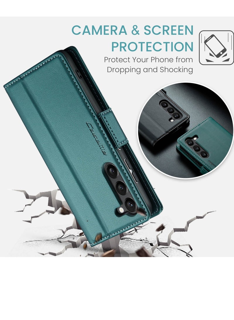 CaseMe Flip Wallet Case For Samsung Galaxy S24 , [RFID Blocking] PU Leather Wallet Flip Folio Case with Card Holder Kickstand Shockproof Phone Cover (Green) - Image 4