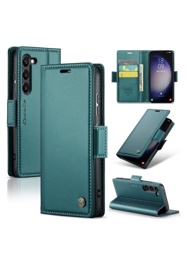 CaseMe Flip Wallet Case For Samsung Galaxy S24 , [RFID Blocking] PU Leather Wallet Flip Folio Case with Card Holder Kickstand Shockproof Phone Cover (Green) - Image 2