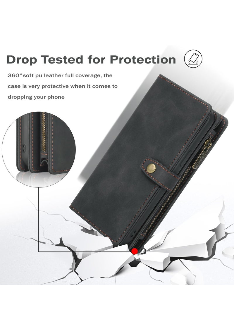 Excefore Case for Samsung Galaxy S24 Ultra Wallet with Card Holder Detachable Magnetic Phone Case 2 in 1 Flip Cover PU Leather All-Round Protective Phone Case Wallet with Wrist Strap Black - Image 4