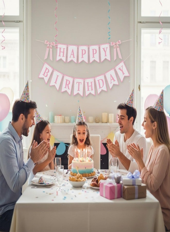 تولوبي لافتة عيد ميلاد سعيد بفيونكة وردية، زينة عيد ميلاد أنيقة للنساء والفتيات، زينة حفلات استقبال المولود الجديد (وردي) - Image 4