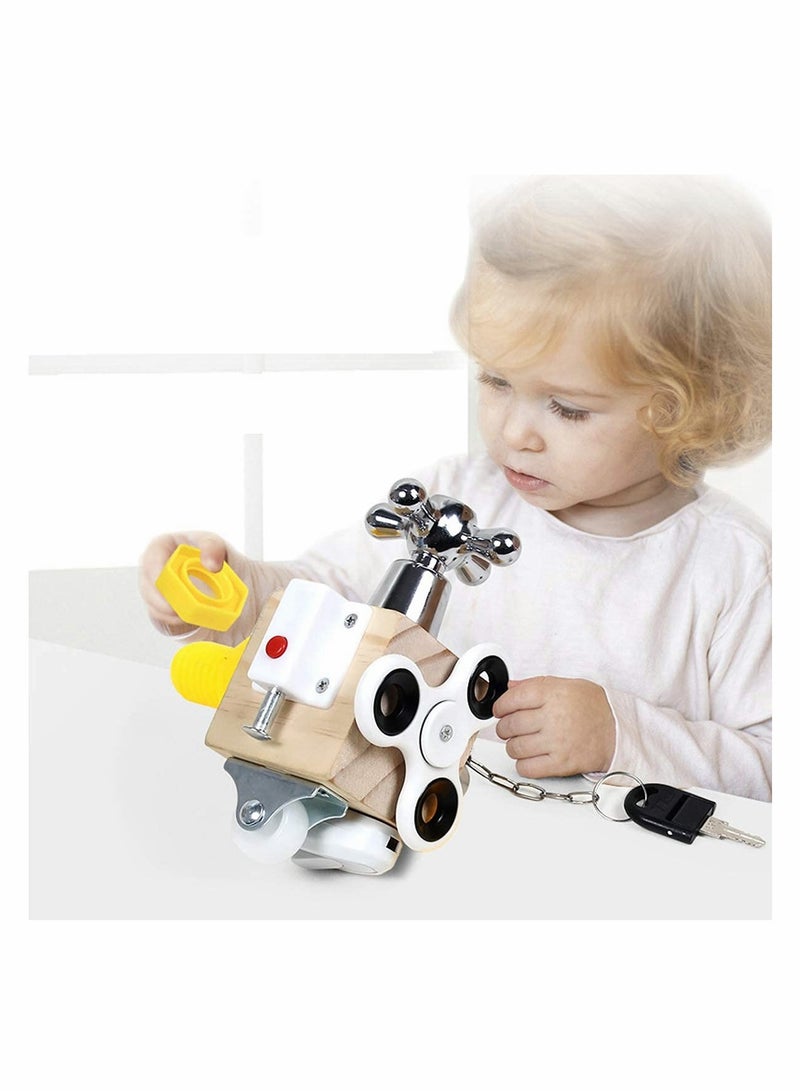 Excefore Busy Activity Cube for Travel Toddlers Kids Children Baby Busy Board Wooden Sorter Toy Montessori Toy Learning Basic Life Skills  - Image 3