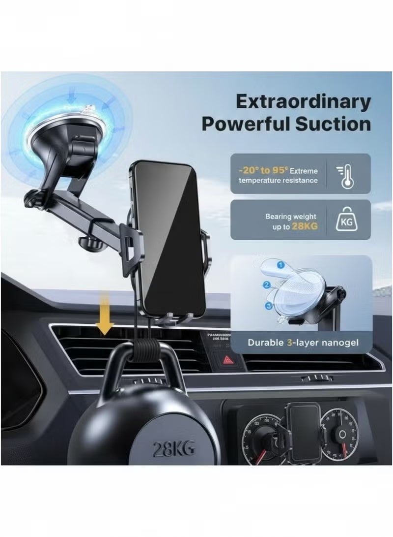 IAF Car Phone Holder with Long Adjustable Arm – Strong Suction Cup Dashboard & Windshield Mount, 360° Rotating Universal Mobile Holder Stand for iPhone, Samsung & All Smartphones - Image 3