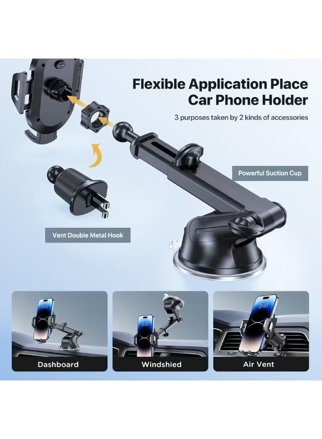 IAF Car Phone Holder with Long Adjustable Arm – Strong Suction Cup Dashboard & Windshield Mount, 360° Rotating Universal Mobile Holder Stand for iPhone, Samsung & All Smartphones - Image 2