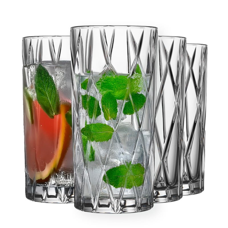 Orrefors City Highball Glass Set of 4  12 Fl Oz Asymmetric Design Versatile Glassware for Cocktails Margaritas Water Iced Tea Soda Dishwasher Safe