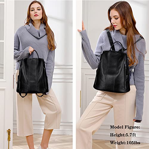 S-ZONE Leather Backpack Purses for Women Antitheft Rucksack Shoulder Bag Medium - Image 2