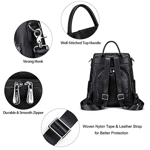 S-ZONE Leather Backpack Purses for Women Antitheft Rucksack Shoulder Bag Medium - Image 5