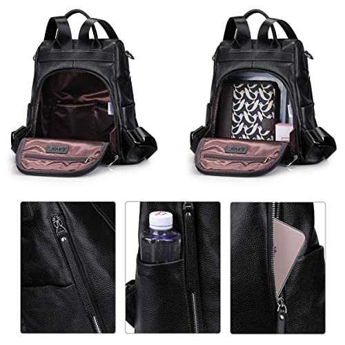 S-ZONE Leather Backpack Purses for Women Antitheft Rucksack Shoulder Bag Medium - Image 3
