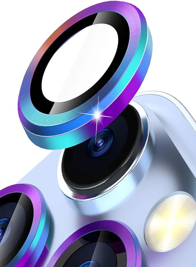 واقي عدسة الكاميرا الملون imluckies متوافق مع iPhone 13 Pro/13 Pro Max، طبقة دائرية من الزجاج المقوى الفاخر، غطاء حلقي كامل من سبائك الألومنيوم، قوس قزح مبهر [مضاد للخدش]