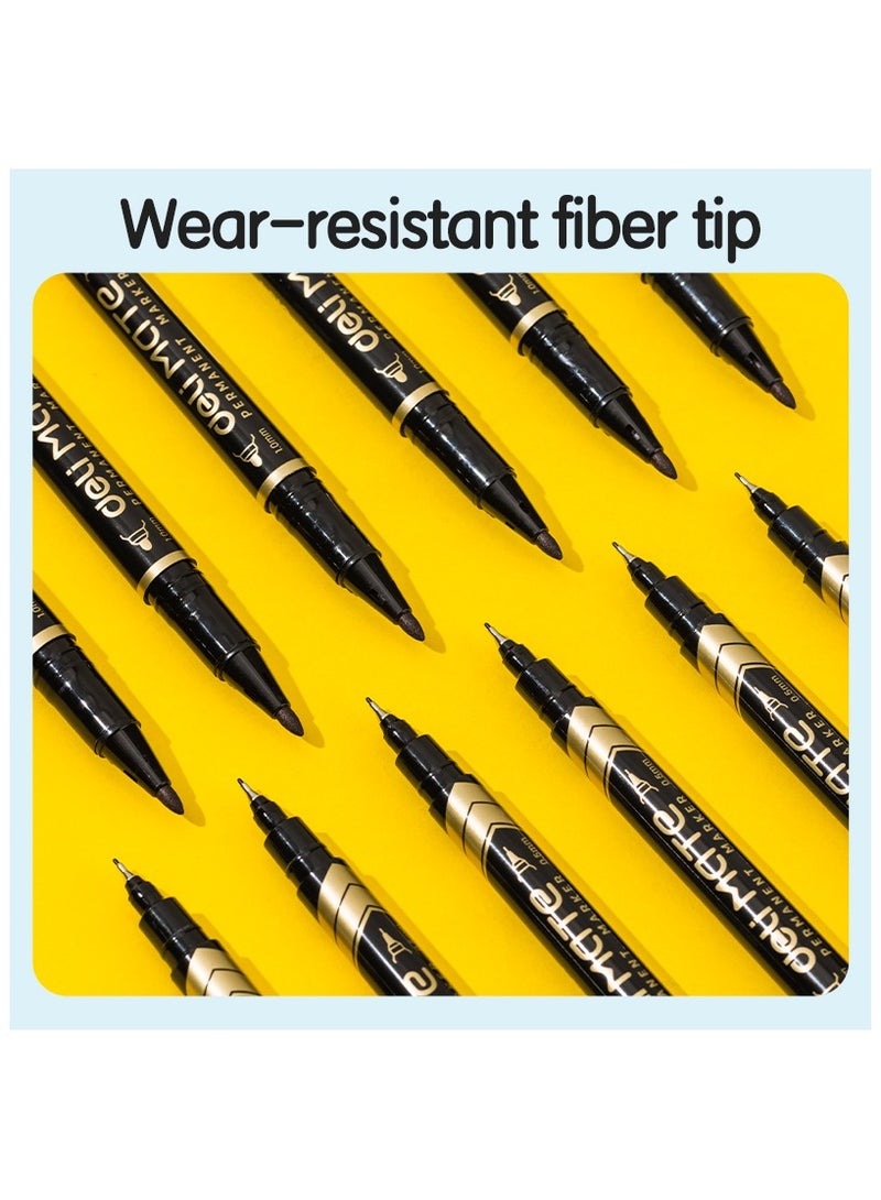 Deli EU10420 قلم تحديد دائم ذو طرفين 12 قطعة/علبة - مثالي للرسم، التحديد، التوقيع - Image 2