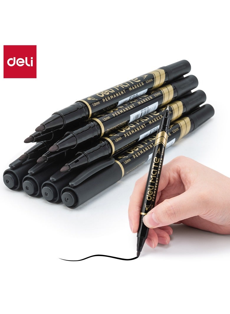 Deli EU10420 قلم تحديد دائم ذو طرفين 12 قطعة/علبة - مثالي للرسم، التحديد، التوقيع - Image 1