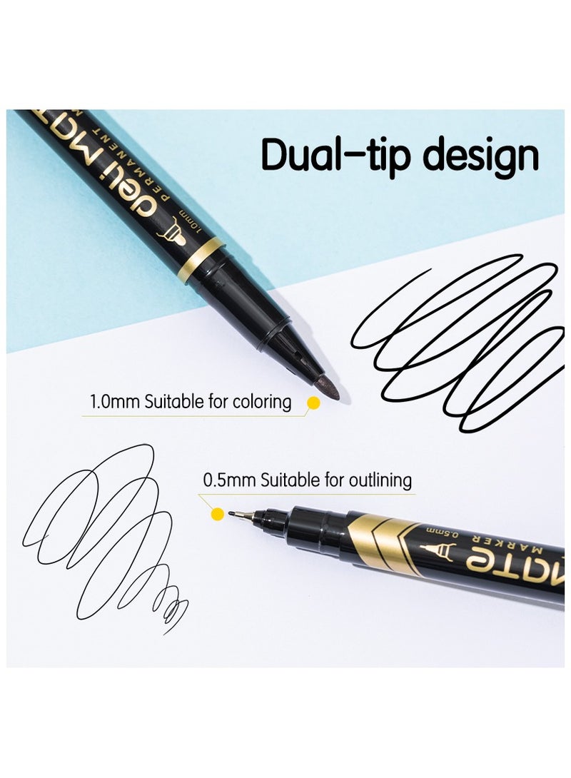 Deli EU10420 قلم تحديد دائم ذو طرفين 12 قطعة/علبة - مثالي للرسم، التحديد، التوقيع - Image 5