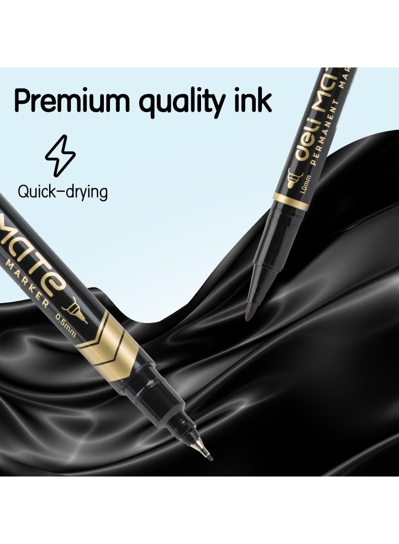 Deli EU10420 قلم تحديد دائم ذو طرفين 12 قطعة/علبة - مثالي للرسم، التحديد، التوقيع - Image 3