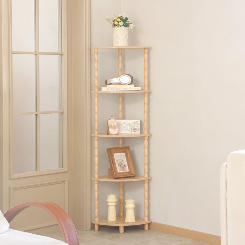 MaxSmeo Corner Shelf, 5-Tier Corner Bookshelf for Small Spaces, Stylish Corner Storage Display Shelves for Bedroom, Bathroom, Kitchen, Living Room (Natural) - Image 5