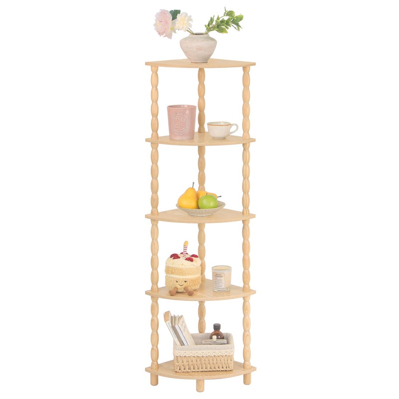 MaxSmeo Corner Shelf, 5-Tier Corner Bookshelf for Small Spaces, Stylish Corner Storage Display Shelves for Bedroom, Bathroom, Kitchen, Living Room (Natural) - Image 1