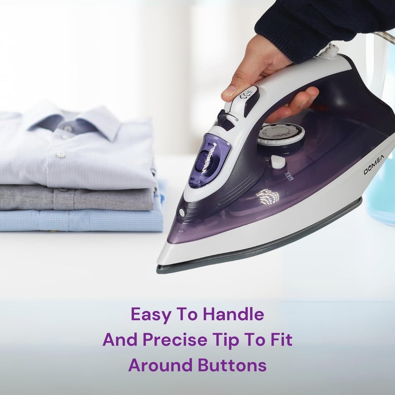 DOMEA Steam Iron, 2200 Watts Power | Adjustable Thermostat, Large Water Tank, Anti Drip Function, Ceramic Sole Plate, Anti Calc & Auto Clean, Spray & Steam Setting, All Fabrics, Home Fast Iron, White - Image 2