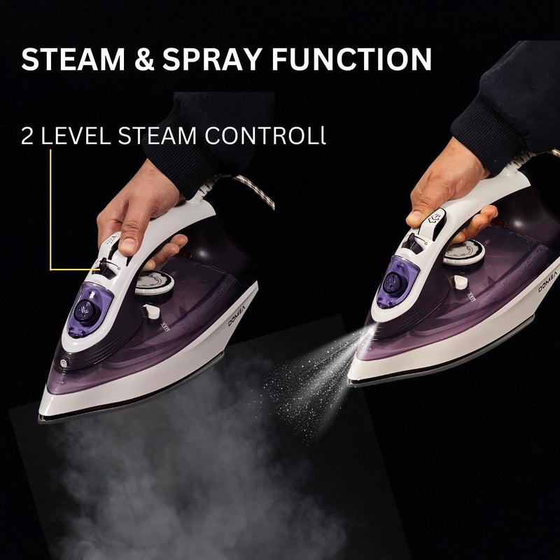 DOMEA Steam Iron, 2200 Watts Power | Adjustable Thermostat, Large Water Tank, Anti Drip Function, Ceramic Sole Plate, Anti Calc & Auto Clean, Spray & Steam Setting, All Fabrics, Home Fast Iron, White - Image 5