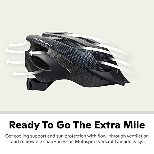Schwinn Thrasher Helmet for Adults Black Size 58 62 cm for Riders Ages 14 Lightweight Microshell Adjustable Dial and Straps Interior Padding 20 Air Vents Removable Visor Adult Bike Helmet - Image 3